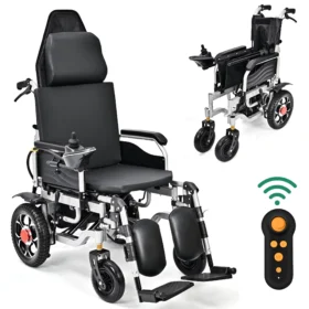 Electric motorized wheelchair with footrest