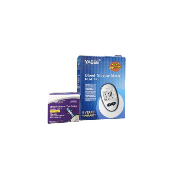 Yasee Blood Glucose Meter GLM-76. also know as yasee glucometer or sugar machine Results in seconds very small blood sample is required 180 test results with date and time