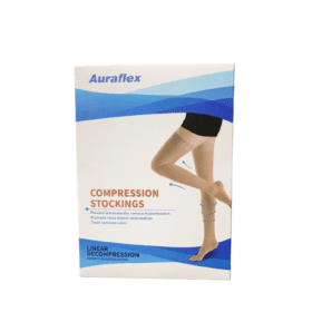 Auraflex varicose compression stokcings can be worn by people who are at risk for circulation problem