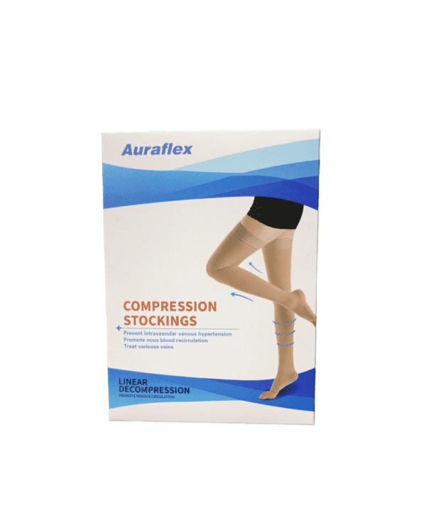 Auraflex varicose compression stokcings can be worn by people who are at risk for circulation problem