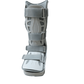 An air cast, also known as a pneumatic cast or walking boot, is a type of orthotic wear used to provide support and protection to the leg, foot, ankle Air casts are often used in orthopedic, sports medicine, and physical therapy settings, and can be worn during various activities, including walking, running, or swimming. they are typically made of lightweight materials and come in various sizes and styles.