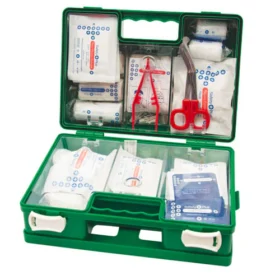 Kitted first aid box medium size. A kitted first aid box, also known as a first aid kit, is a collection of supplies and equipment designed to provide immediate care and treatment for minor injuries or illnessess. this contents of a first aid box may vary depending on the purpose, and lrvrl of care, but here are some basic common items found in a basic kitted first aid box: Bandages and wound care: assorted band-aids Gauze pads and rolls medical tape scissors wound cleansing and disinfecting: Antiseptic wipes soap wipes cleansing wipes. to get more; visit www.regino.com.ng