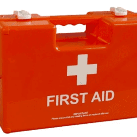 Kitted first aid box medium size. A kitted first aid box, also known as a first aid kit, is a collection of supplies and equipment designed to provide immediate care and treatment for minor injuries or illnesses. these contents of a first aid box may vary depending on the purpose, and level of care, but here are some basic common items found in a basic kitted first aid box: Bandages and wound care: assorted band-aids Gauze pads and rolls medical tape scissors wound cleansing and disinfecting: Antiseptic wipes soap wipes cleansing wipes.