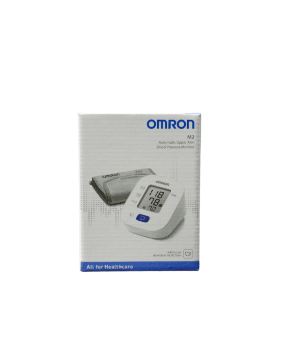 Omron M2 Automatic blood pressure monitor Features: Fully automatic upper arm blood pressure monitor. Intellisense™ technology. Hypertension level indicator. You can get this healthcare device and everyother medical or hospital equipment from regino.com.ng Irregular heartbeat detection. Memory capacity for 21 readings with date and time stamp. Cuff wrapping guide. Clinically validated (International Protocol)