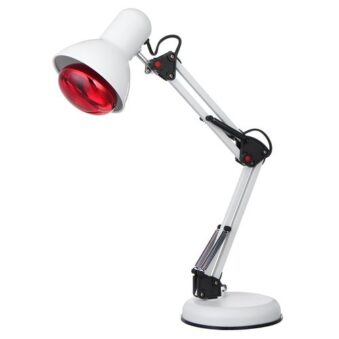 Infrared lamp with stand: The lampshade is made of alloy and the surface is treated by baking technology.The appearance is fashion and simplicity. 2. The lamp head interface adopts E27 interface and ceramic lamp head to prevent static electricity. 3. The direction of the lampshade can be adjusted up and down and left and right for easy illumination. 4. The arm joint can be adjusted 180 degree longitudinally to meet your needs. 5. It can be fixed on the table and the socket inserted into the pole is fixed with a screw rod. 6. Built-in spring, free to bend to prevent loose joints. 7. Preheat for about five minutes, the irradiation time (same part): 30 minutes for adults and 20 minutes for children. 8. When aisting in health care, the skin of the irradiated area should be exposed, the distance is about 30CM, the skin feels about 40 degrees Celsius or it feels comfortable for people. Package Included: 1x LightStand 1x Light Bulb 1x Securing Clip / Stand Base (it has 110V and 220V version, will send according to the country's voltage)