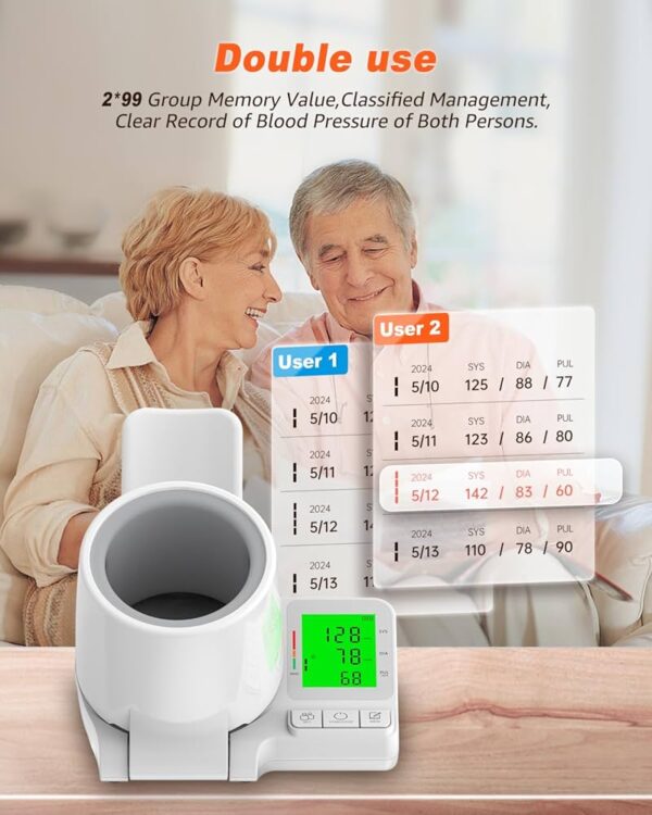 CONVENIENT 6 IN 1 DESIGN - Knotless blood pressure monitor with arm cylinder designed for home tracking, voice broadcast, movable arm, no straps, large HD display, one-button measurement, etc., everything you need for accurate blood pressure monitoring in BP digital machines. Mobile Barrel Design The SECURE machine measures 22-34cm, features a knotless cuff and a simple stretch in our arm for accurate readings that are digitally displayed directly on the blood pressure monitor or live voice. LIVE STREAMING - With AI technology, this rechargeable blood pressure monitor makes a loud sound, pressure measurement and solves the reading and operation problem for the elderly, such as our grandfather and grandma. Dual User Mode The SECURE No-Tie Cuff Blood Pressure Machine designed with dual user mode, allows you and your partner to easily monitor your blood pressure separately on the same blood pressure monitor. Records up to 99 data sets per user, complete with date and time, ensures you have a complete record of BP playback. The blood pressure monitor is incredibly convenient and convenient for households with multiple users. One-Button Measurement: Setting up and using this rechargeable blood pressure monitor is a breeze. The large, easy-to-read HD display provides clear instructions. It is useful for those who often have problems with small print. And, no assistance is needed, one-button operation simplifies the process. In addition, it has a voice broadcast function. The pressure machine is perfect for users over the age of 12, even those who are not tech-savvy. Package Included 1 x SECURE BP Blood Pressure Monitor, 1 x Armrest, 1 x Charging Cable(Charging plug not included), 4 x AA Batteries, 1 x User Manual.