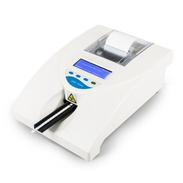 features of the URIT 50: Basic urinalysis parameters: Measures various urine parameters including pH, glucose, protein, ketone, nitrite, blood, leukocytes, bilirubin, urobilinogen, specific gravity, and ascorbic acid. Test strip based analysis: Requires the use of dedicated URIT urine test strips which are dipped into the urine sample and then read by the analyzer. Dual-wavelength reflectance photometry: Uses a dual-wavelength reflectance method for accurate analysis of the test strip reactions. Cold light source: Provides a stable and long-lasting light source for consistent readings. Built-in thermal printer: Prints results directly onto thermal paper for easy documentation. User-friendly interface: Simple operation with a user-friendly display and touch controls.