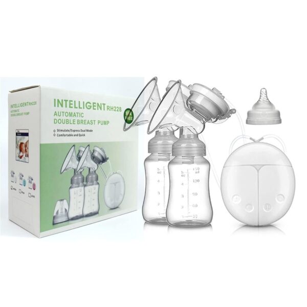Electric Double Breast Pumps BPA-Free USB Dual Control Milk Suction and Breast Massager Baby Breastfeeding Comfortable Lightweight Postpartum Milk Pump with 150 ml Milk Storage Bottle 2