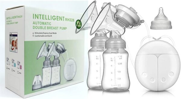 Electric Double Breast Pumps BPA-Free USB Dual Control Milk Suction and Breast Massager Baby Breastfeeding Comfortable Lightweight Postpartum Milk Pump with 150 ml Milk Storage Bottle 2