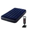 Intex Dura-Beam Standard Air Mattress Prestige Downy Airbed About this item FIBER-TECH BEAM CONSTRUCTION – Comprised of thousands of high-strength polyester fibers that provide enhanced comfort, stability and support; Fiber-Tech Beam Construction can withstand more weight and pressure without losing its comfort or stability DURABILITY – Unlike traditional air beds that tend to sink or dip over time, our 10" Dura-Beam Air Mattresses are designed with bottom ring stability to withstand the weight of the sleeper without sagging or losing its shape BUILT-IN AC ELECTRIC PUMP – High-Powered built-in electric pump (110-120V) for hassle-free inflation and deflation; users can easily and quickly set up the air mattress when they need it and then deflate it (Approximate inflation time 1.5 minutes) VELVETY SLEEPING SURFACE – The air mattress features a velvety sleeping surface that is not only soft and comfortable, but also easy to clean; this makes it an ideal choice for use as a guest bed or for camping trips STRETCH – At first inflation the material will STRETCH, which is sometimes misinterpreted as leaking; You will sense a loss of pressure, that's just the bed stretching, simply re-inflate the bed again; the bed will fully settle within 2-3 nights