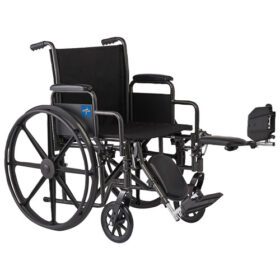 Medline Orthopaedic wheelchair with elevating footrest Features: Durable and Lightweight Frame: Many Medline wheelchairs utilize TIG-welded frames, often made of aluminum, for durability and ease of handling. Adjustable Seating: Some models offer dual-axle hemi-height and adjustable back height, allowing for customization of the user's seating position. Comfortable Upholstery: Breathable nylon or vinyl upholstery provides a comfortable and supportive seating experience. Removable Accessories: Features like removable desk-length arms, swing-away footrests, and elevating leg rests enhance ease of access and transfer. Flat-Free Tires: Smooth-rolling, solid, flat-free tires ensure long-lasting durability and a smooth ride.