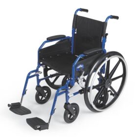 Features Combination wheelchair and transport chair 18" seat width Desk-lemgth Comes with the transport wheels already attached to the chair You simply remove the large wheel and stow until standard chair mode is required 300 lb capacity Transport Wheelchair gross weight : 40.0 (lbs.)