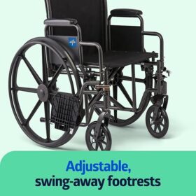 Medline Durable Steel Wheelchair with Flip-Back Desk-Length Arms, Swing Away Footrests, 20-Inch Wide Seat, 300-Ib Weight Capacity, Black