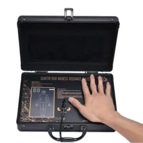 Quantum Magnetic Resonance Analyzer 52 Reports  is a non-invasive tool that is claimed to analyze health by detecting the magnetic field of human cells. It does this by using a magnetic field sensor through a hand grip and electrode sensor.  Features: Non-invasive health assessment Uses magnetic resonance to detect cell activity Portable design for easy use