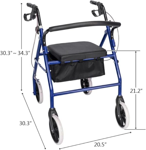 Folding Four Wheel Rollator Lightweight Mobility Walker with Seat