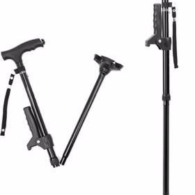 Folding Walking Cane with LED Light for Men and Women Adjustable Collapsible Elderly Walking Stick with Side Handle