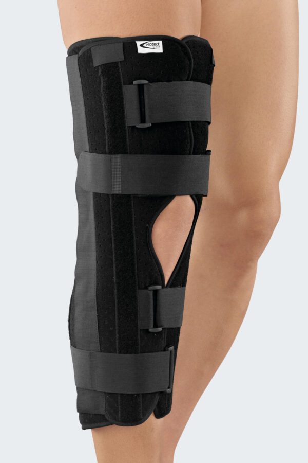 knee immobilizer brace is a supportive device that restricts knee movement, primarily used to promote healing after injuries or surgery, or to manage certain medical conditions.