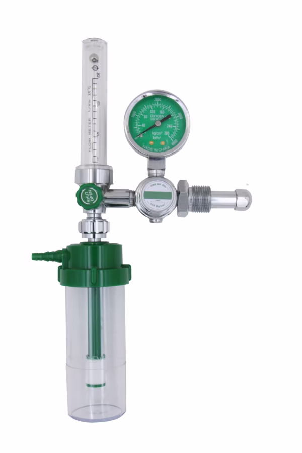 Oxygen regulators are intended for the administration of oxygen to patients that are deemed by a physician to need increased oxygen levels to improve or stabilize their breathing conditions. It is a pressure-reducing device that lowers the pressure of the oxygen from a cylinder to a level that can safely be used.