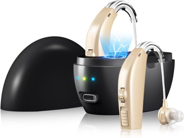 rechargeable hearing aid1 Behind-the-Ear (BTE) hearing aids, and their uses and benefits primarily revolve around improving hearing for individuals with hearing loss, particularly seniors.  Uses: Addressing Mild to Moderate Hearing Loss: These hearing aids are specifically designed for individuals experiencing mild to moderate hearing loss, helping to amplify sounds and improve clarity.  Enhancing Communication and Social Interaction: By amplifying speech and reducing background noise, they enable users to engage more effectively in conversations and social settings.  Aiding in Everyday Activities: They assist in hearing in various scenarios, such as watching TV, listening to music or audiobooks, and participating in phone calls. 