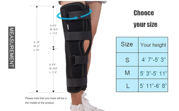 knee immobilizer brace is a supportive device that restricts knee movement, primarily used to promote healing after injuries or surgery, or to manage certain medical conditions. Uses: Post-surgical immobilization: Following procedures like knee replacement or ligament reconstruction, a knee immobilizer can help maintain the knee in a fixed position, allowing for proper healing. Fracture management: Immobilization is crucial for fractures to allow the bone to heal correctly. Ligament injuries: Knee immobilizers can be used for injuries to ligaments like the MCL (medial collateral ligament) or for patellar (kneecap) instability. Acute trauma: In cases of acute knee injuries, a knee immobilizer can provide support and limit movement while the initial swelling and pain subside. Pain relief: By restricting motion, knee immobilizers can help reduce pain and inflammation associated with various knee conditions. Benefits: Joint stability: The brace provides stability to the knee joint, preventing excessive movement that could hinder healing or cause further damage. Reduced pain and inflammation: By limiting motion, knee immobilizers can help minimize pain and inflammation associated with knee injuries and conditions. Promotes healing: By maintaining proper alignment and preventing harmful movements, knee immobilizers create an environment conducive to healing. Prevention of re-injury: During the recovery process, a knee immobilizer can help protect the knee from re-injury or further damage. Customizable fit: Many knee immobilizers come with adjustable straps to ensure a secure and comfortable fit for different individuals and conditions.