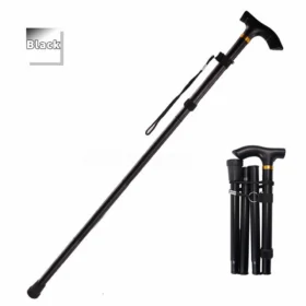 Adjustable Walking Stick Blak Folding Walking Cane Lightweight Collapsible Stick