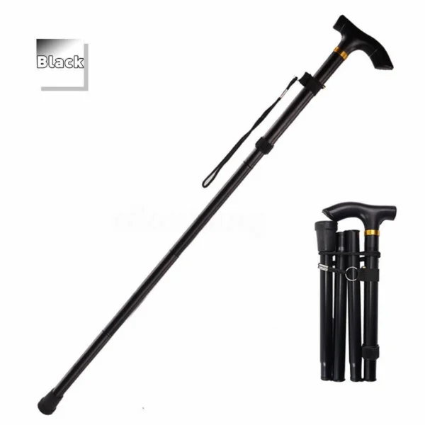 Adjustable Walking Stick Blak Folding Walking Cane Lightweight Collapsible Stick