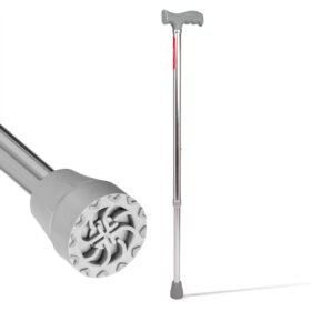 single-leg walking stick, or cane, is a mobility aid that provides support and stability for individuals with balance issues, injuries, or weakness in one or both legs. It can improve balance and stability, reduce weight on an injured leg, and enhance safety and independence during walking.