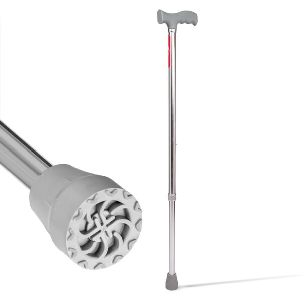 single-leg walking stick, or cane, is a mobility aid that provides support and stability for individuals with balance issues, injuries, or weakness in one or both legs. It can improve balance and stability, reduce weight on an injured leg, and enhance safety and independence during walking.