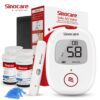 Sinocare Safe AQ Voice blood glucose monitor features voice reminders, a painless lancing device, and easy-to-use, code-free test strips. It is designed for user-friendliness, particularly for the elderly and children, with features like a light warning system and a small blood sample requirement.