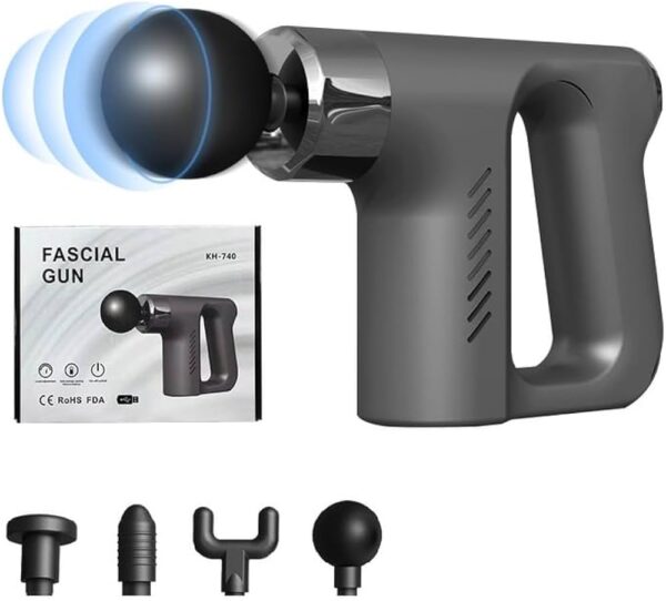 Fascial Gun KH 740 is designed for specific areas of the body with four interchangeable attachments and multiple vibration frequencies, it helps reduce pain and inflammation, and improves blood circulation and movement, making it a versatile solution for your personal fitness, relaxation, and physical therapy needs.