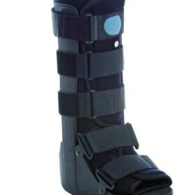 Black Aircast walker boot is a type of medical device, often prescribed for injuries and post-operative care of the foot, ankle, and lower leg. It provides support and immobilization while allowing some mobility, and can be used for conditions like severe ankle sprains, foot fractures, and after bunionectomies. Common Uses: Fractures: Aircast boots are used to immobilize and protect fractured bones in the foot, ankle, or lower leg, allowing them to heal properly. Severe Ankle Sprains: They provide support and stability to the ankle joint, helping to reduce pain and promote healing after a severe sprain. Post-operative Immobilization: After foot or ankle surgery, an Aircast boot can be used to protect the surgical site and allow for controlled healing. Bunionectomies: Aircast boots are commonly used after bunion surgery (bunionectomy) to protect the foot and allow for controlled weight-bearing during recovery. Metatarsal Fractures: They can be used to stabilize and protect fractured metatarsal bones in the foot. Soft Tissue Injuries: Aircast boots can be used for soft tissue injuries like ligament or tendon damage in the foot or ankle. Achilles Tendonitis: In some cases, they can be used to support and protect the Achilles tendon during recovery from tendonitis. Key Features: Support and Immobilization: Aircast boots provide a rigid shell and straps to immobilize the injured area, preventing further damage and promoting healing. Adjustable Air Cells: Many Aircast boots feature adjustable air cells that allow for customization of the fit and compression, helping to reduce swelling and discomfort. Removable Liner: The removable liner provides cushioning and can be washed, helping to maintain hygiene. Non-skid Sole: The sole of the boot is designed to provide traction and stability, reducing the risk of slips and falls. Lightweight and Durable: Aircast boots are designed to be lightweight and durable, making them comfortable and practical for everyday use.