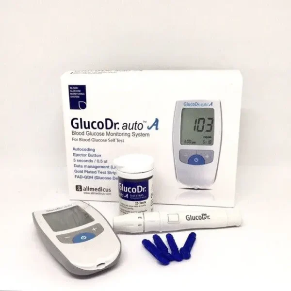 GlucoDr. auto A Blood Glucose Monitoring System, commonly known as a blood glucose meter or glucometer. Its primary use is to measure blood glucose levels, and it offers several benefits for individuals, particularly those managing diabetes. Uses: Self-monitoring of Blood Glucose (SMBG): Allows individuals to regularly check their blood sugar levels at home, work, or on the go. Diabetes Management: Helps individuals and healthcare providers understand how factors like diet, exercise, and medication impact blood glucose levels, enabling adjustments to the diabetes management plan. Detection of High/Low Glucose Levels: Identifies episodes of hyperglycemia (high blood sugar) or hypoglycemia (low blood sugar), allowing for timely intervention to prevent complications. Benefits: Accurate Monitoring: Provides precise blood sugar readings essential for effective diabetes management and preventing complications.