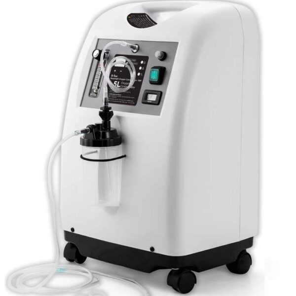 5-liter oxygen concentrator is a medical device that provides supplemental oxygen to individuals with respiratory conditions. It works by separating oxygen from the air and delivering it through a nasal cannula or mask, typically at a flow rate of up to 5 liters per minute. These devices are used to treat various conditions that cause low blood oxygen levels, such as COPD, pulmonary fibrosis, and heart failure. Uses: Treating Hypoxia: The primary use is to increase blood oxygen levels in individuals experiencing hypoxemia (low blood oxygen). Respiratory Conditions: It's commonly used for patients with COPD, asthma, pulmonary fibrosis, and other lung diseases. Cardiovascular Issues: May be used to support patients with heart failure or other conditions affecting oxygen circulation. Post-Surgery: Can aid in recovery after certain surgeries, particularly those affecting the respiratory system. Carbon Monoxide Poisoning: In emergency situations, it can be used to help reverse the effects of carbon monoxide poisoning. Specifications: Oxygen Flow Rate: 5 liters per minute (LPM). Oxygen Concentration: Typically delivers oxygen purity between 87% and 96%. Power Source: Usually powered by electricity (AC or DC) and may include battery backup for portability. Weight and Size: Can vary but are generally designed to be relatively compact and portable, with weights ranging from 15-20 kg. Noise Level: Many models are designed for quiet operation, with noise levels below 50 dB. Safety Features: Include alarms for low oxygen levels, power failure, and pressure fluctuations. Additional Features: May include humidifiers, flow meters, and remote controls.
