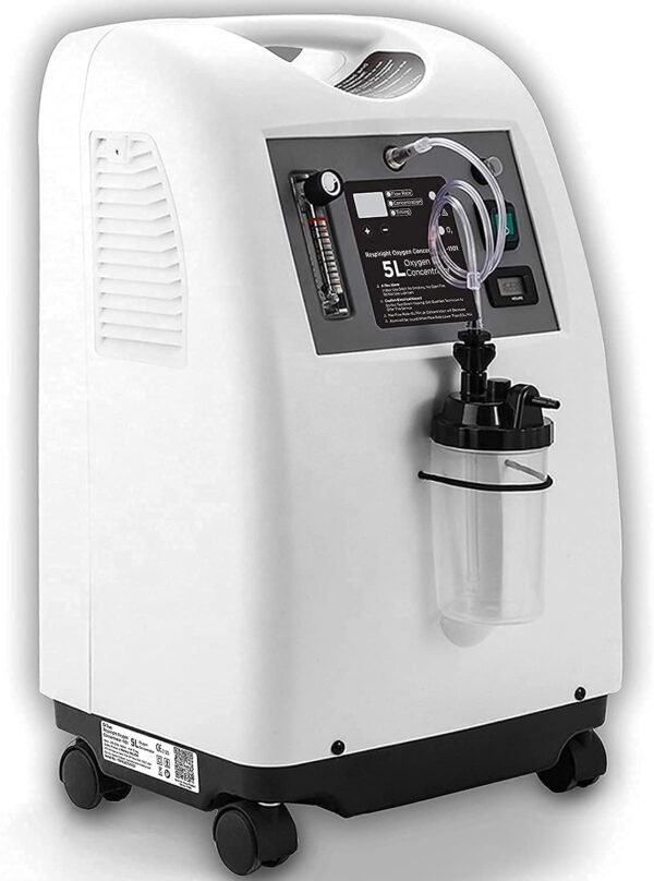 5-liter oxygen concentrator is a medical device that provides supplemental oxygen to individuals with respiratory conditions. It works by separating oxygen from the air and delivering it through a nasal cannula or mask, typically at a flow rate of up to 5 liters per minute. These devices are used to treat various conditions that cause low blood oxygen levels, such as COPD, pulmonary fibrosis, and heart failure. Uses: Treating Hypoxia: The primary use is to increase blood oxygen levels in individuals experiencing hypoxemia (low blood oxygen). Respiratory Conditions: It's commonly used for patients with COPD, asthma, pulmonary fibrosis, and other lung diseases. Cardiovascular Issues: May be used to support patients with heart failure or other conditions affecting oxygen circulation. Post-Surgery: Can aid in recovery after certain surgeries, particularly those affecting the respiratory system. Carbon Monoxide Poisoning: In emergency situations, it can be used to help reverse the effects of carbon monoxide poisoning. Specifications: Oxygen Flow Rate: 5 liters per minute (LPM). Oxygen Concentration: Typically delivers oxygen purity between 87% and 96%. Power Source: Usually powered by electricity (AC or DC) and may include battery backup for portability. Weight and Size: Can vary but are generally designed to be relatively compact and portable, with weights ranging from 15-20 kg. Noise Level: Many models are designed for quiet operation, with noise levels below 50 dB. Safety Features: Include alarms for low oxygen levels, power failure, and pressure fluctuations. Additional Features: May include humidifiers, flow meters, and remote controls.