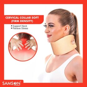 Samson Orthopaedic cervical Neck Collar Soft (Firm Density) to provide mild to moderate support and immobilization to the neck, aiding in pain relief and promoting healing after injury or surgery. It's also used to manage conditions like neck strain, whiplash, and arthritis. The soft collar helps maintain proper neck posture and can be worn during various activities, including sleep, to limit movement and reduce discomfort. Specific uses include: Pain Management: Soft cervical collars offer support and can help alleviate pain associated with neck injuries, strains, and arthritis. Immobilization and Support: They provide gentle immobilization and support to the cervical spine, aiding in healing after injuries or surgery. Post-Trauma Care: Soft collars are used in first aid and extrication after trauma to the neck, as well as for post-operative care. Management of Neck Conditions: They are used in conditions like cervical spondylosis, torticollis, and disc disease. Posture Correction: By encouraging proper neck alignment, soft collars can help prevent and manage poor posture-related neck issues. Sleep Support: Soft collars can be worn at night to maintain neck stability and alignment during sleep, particularly for individuals with sleep apnea or those on CPAP ventilation. Rehabilitation: They are used in the rehabilitation phase following neck injuries or surgeries, helping patients gradually regain neck mobility and strength. Preventative Measure: Soft collars can be used as a preventative measure to maintain proper neck alignment and prevent injury during activities that may strain the neck.
