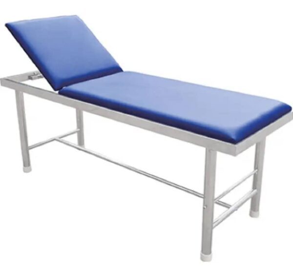medical examination couch or table. Its primary uses and functions are: Uses: Patient Examinations: Supporting patients during various medical examinations and check-ups in clinics, hospitals, and doctor's offices. Basic Therapeutic Procedures: Used for simple treatments or procedures that require the patient to be in a reclined or lying position, such as blood draws or minor wound care. Specialized Examinations: Certain variations are designed for specific medical fields, like gynecology or proctology, offering features tailored to those examinations. Functions: Patient Support: Provides a stable and comfortable surface for patients during medical assessments. Adjustability: Allows medical professionals to position the patient ergonomically for examination or treatment, often featuring adjustable backrests and sometimes height adjustment. Hygiene and Durability: Constructed with materials that are easy to clean and sanitize, crucial for maintaining hygiene in medical environments, and designed for long-term use.