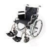 self-propelled wheelchair, which serves as a mobility aid for individuals with mobility impairments, enabling independent movement and facilitating transfers and accessibility. Uses and Functions: Mobility and Independence: Self-propelled wheelchairs allow users to move independently by propelling the large rear wheels themselves, promoting autonomy in daily activities and environments. Transfers: Features like flip-up or removable armrests and swing-away detachable footrests facilitate easier side transfers to and from beds, chairs, or other surfaces. Accessibility: The design allows users to get closer to tables or desks by removing or flipping up the armrests, enhancing comfort for activities like eating or working. Support and Comfort: The padded upholstery and armrests provide comfort and support during use. Safety and Security: Equipped with braking systems, these wheelchairs offer safety and security during transfers and when stationary. Portability and Storage: Many models, including the one pictured, are designed to be foldable for convenient storage and transportation.