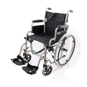 self-propelled wheelchair, which serves as a mobility aid for individuals with mobility impairments, enabling independent movement and facilitating transfers and accessibility. Uses and Functions: Mobility and Independence: Self-propelled wheelchairs allow users to move independently by propelling the large rear wheels themselves, promoting autonomy in daily activities and environments. Transfers: Features like flip-up or removable armrests and swing-away detachable footrests facilitate easier side transfers to and from beds, chairs, or other surfaces. Accessibility: The design allows users to get closer to tables or desks by removing or flipping up the armrests, enhancing comfort for activities like eating or working. Support and Comfort: The padded upholstery and armrests provide comfort and support during use. Safety and Security: Equipped with braking systems, these wheelchairs offer safety and security during transfers and when stationary. Portability and Storage: Many models, including the one pictured, are designed to be foldable for convenient storage and transportation.