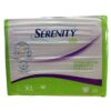 Serenity Slip Extra Large Super Night incontinence briefs, is designed for managing urinary and/or fecal incontinence, particularly for adults, including those who are bedridden or have reduced mobility. Uses: Incontinence Management: Primarily used for individuals experiencing moderate to very severe urinary or fecal incontinence. Nighttime Protection: The "Super Night" designation indicates suitability for extended use, providing protection during sleep and preventing leaks or stains. Support for Bedridden Individuals: Especially useful for bedridden individuals or those with limited mobility who cannot easily access a toilet. Benefits: High Absorbency: Features a super absorbent core with fluff and polymers to quickly absorb liquids and ensure dryness, indicated by "+1200 ml" on the packaging. Leakage Protection: Designed with soft elastics around the legs and repositionable adhesive tabs for a secure fit and maximum protection against leaks. Comfort and Discretion: Anatomical shape and soft, breathable materials aim to provide comfort and discretion, similar to regular underwear when worn with special panties. Odor Control: Includes Odour Control treatment to manage unpleasant odors associated with incontinence. Wetness Indicator: Features a wetness indicator on the backsheet that disappears with usage, signaling when a change is needed.