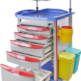 crash cart, also known as a code cart or emergency cart, is a mobile workstation stocked with essential medications, equipment, and supplies used during medical emergencies to provide immediate life support. These carts are designed to be easily moved to the site of a medical emergency, ensuring quick access to critical items for resuscitation and stabilization of patients. Key Components of a Crash Cart: Defibrillator: A device that delivers electrical shocks to the heart to restore a normal rhythm. Airway Management Equipment: Items like laryngoscopes, endotracheal tubes, and bag-valve masks for maintaining a patient's airway. Medications: A variety of drugs, including epinephrine, atropine, and lidocaine, used to treat cardiac arrest, respiratory failure, and other emergencies. Intravenous (IV) Supplies: Used to administer fluids and medications directly into the bloodstream. Other Supplies: This includes suction devices, oxygen tanks, CPR boards, and various other tools and supplies needed for emergency response. Purpose and Importance: Rapid Response: Crash carts are crucial for providing immediate care during life-threatening situations like cardiac arrest or respiratory failure. Organized and Accessible: The cart's design ensures that all necessary items are readily available and organized for efficient use. Standardized Protocols: Most facilities have standardized protocols for crash cart contents and organization to ensure consistent emergency response.
