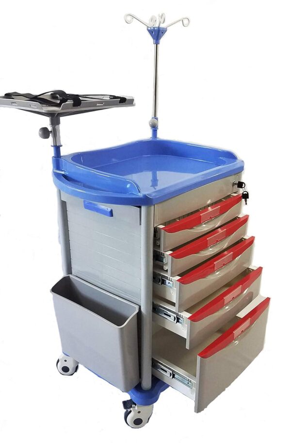 ReginoCare emergency crash cart is a mobile medical cart stocked with essential equipment and medications needed for emergency situations, particularly cardiac or respiratory arrest. These carts are designed for rapid response and are found throughout hospitals and other healthcare facilities to quickly provide life-saving tools during medical emergencies. Key Components and Purpose: Equipment: Crash carts typically include a defibrillator, airway management supplies (like bag-valve-mask and intubation equipment), intravenous (IV) supplies, suction devices, and other tools necessary for resuscitation. Medications: They also contain a selection of medications, such as epinephrine, atropine, and others used in emergency situations to manage cardiac arrest or other severe reactions. Accessibility: Crash carts are designed for easy access, with clear organization and labeling of supplies and medications to ensure quick retrieval during a crisis. Mobility: The carts are mobile, allowing healthcare professionals to quickly transport them to the patient's location. Importance in Emergency Situations: Time Sensitivity: In emergencies, every second counts, and crash carts provide immediate access to the necessary tools and medications, potentially saving lives. Standardized Care: They ensure a standardized approach to emergency care by providing a consistent set of equipment and medications across the facility. Preparedness: Crash carts are essential for preparedness in medical emergencies, enabling healthcare providers to respond effectively to life-threatening situations.