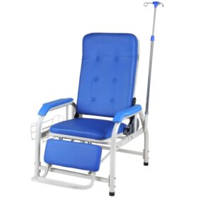infusion or blood transfusion chair, also known as a phlebotomy or blood collection chair. Uses: Blood collection and donation: Primarily used in blood donation centers and medical facilities for drawing blood from donors or patients. Infusion and IV therapy: Provides a comfortable and supportive position for patients receiving intravenous (IV) fluids, medications, or blood transfusions. Consultation and examination rooms: Can be used in consultation rooms for patient seating during discussions with healthcare professionals or in examination rooms. Recovery rooms: Offers a comfortable space for patients to rest and recover after medical procedures or surgeries. Benefits: Patient comfort: Designed with features like padded seats, backrests, armrests, and footrests to ensure patient comfort during prolonged procedures or recovery periods. Ergonomic design: Promotes proper posture and reduces pressure points, enhancing the patient experience. Accessibility for healthcare professionals: Allows for easy access to the patient's arm for blood collection or IV insertion. Adjustability: Often features adjustable components like backrests, leg rests, and armrests to accommodate different patient needs and procedure requirements. Durability and ease of maintenance: Typically constructed with durable materials like epoxy-coated steel, making them long-lasting and easy to clean in a medical environment.