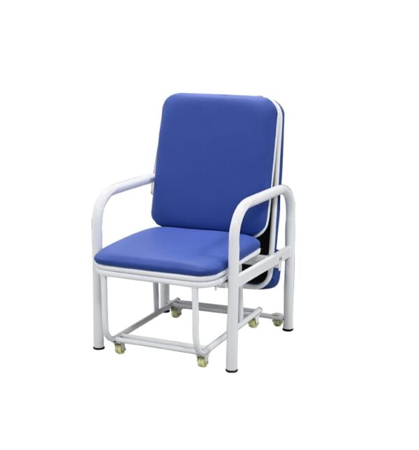 dual-purpose medical portable folding chair bed, also known as a hospital attendant chair or accompanying chair. Uses: Hospital and Clinic Settings: Primarily used in hospitals and clinics for caregivers or family members accompanying patients, providing a comfortable seating option during long hours or an overnight sleeping solution. Home Care: Beneficial for home care situations, especially when caring for sick or elderly family members, offering a temporary bed or comfortable seating. Limited Spaces: Can serve as an extra bed for guests or a space-saving solution in small apartments or studios. Outdoor/Camping (similar designs): While primarily medical, similar folding chair/bed designs can be used for outdoor activities or camping, though the specific model shown is geared towards medical use. Benefits: Versatility: Easily transforms from a chair to a bed, offering dual functionality and convenience. Comfort: Designed with features like a supportive backrest, thick pads, and comfortable seating material (e.g., waterproof PU and high resilience sponge) to promote healthy posture and prevent back pain during extended use. Portability & Storage: Foldable design allows for easy storage and transport, making it convenient for various settings. Durability: Constructed with sturdy materials like metal frames to ensure reliability. Safety Features: May include anti-slip foot pads and lockable wheels for stability and safety.