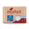 Incopack Pant Pequeña Noche (Small Night Pant) product displayed in the image has the following specifications: Size (Contorno Cintura): 50-90 cm (waist circumference). Units: 20 units per package. Absorbency Level: Indicated by "S8" and a visual absorption scale. Type: Pant-style absorbent product for night use (PANT PEQUEÑA NOCHE). Features: Designed for urinary incontinence, offering high absorbency, skin protection with Dermobandas technology (Aloe Vera and fatty acids), comfort, odor control, discretion, and a moisture indicator.