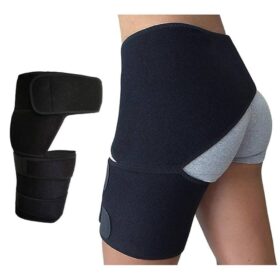 BAMOL Healthy Lab Co Sciatica Brace, an Ortho-Wrap Hip Brace designed for sciatica pain relief and hip support. Specifications: Materials: Primarily SBR (Styrene Butadiene Rubber), with 70% Neoprene, 20% Nylon, and 10% Polyester. Size: One size fits all, with adjustable straps for a customizable fit. Dimensions: Waist: Max. 109 cm (42.91 inches). Thigh: Max. 60 cm (23.62 inches). Item Dimensions: 10.8 x 10.8 x 5.5 cm (4.25 x 4.25 x 2.17 inches). Features: Targeted support for sciatica pain relief in the hip and thigh area. Increases blood circulation, promotes healing, and helps prevent re-injury. Adjustable design ensures a secure and customizable fit, enhancing stability. Non-slip design. Universal style for both left and right legs. Care: Machine washable.