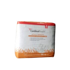 Cardinal Health Adult Briefs with Maximum Absorbency. Specifications: Absorbency: Maximum absorbency, designed with super absorbent core technology to quickly lock in fluid and neutralize odors. Features: Adjustable hook and loop fastener tabs, advanced odor control, and a cloth-like outer fabric for discretion and comfort. Size: Large, fitting individuals with a waist size of 45-58 inches. Quantity: 18 count per pack. Uses: Incontinence Management: Designed for individuals experiencing severe urinary or bowel incontinence, or high levels of fluid output or drainage. Protection: Provides leakage protection and helps maintain skin dryness and health by wicking away moisture. Comfort and Discretion: Offers a comfortable and discreet solution for managing incontinence, with a quiet, cloth-like material.