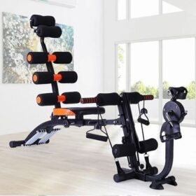 Wonder Core Six Pack Care exercise machine, often including a cycling pedal feature. Specifications and Features: Targeted Muscle Groups: Designed for full core workouts, including upper, middle, and lower abs, obliques, and can also be used for leg and arm exercises. Exercise Modes: Combines multiple workouts such as sit-ups, crunches, oblique twists, lower ab tucks, reverse crunches, and cycling. Adjustability: Features adjustable resistance levels and multiple adjustable levels for height and position to accommodate different users and target specific muscle groups. Design & Material: Typically constructed with a sturdy steel frame and comfortable foam padding for rollers and backrest. Portability: Often designed to be compact and foldable for ease of storage. User Capacity: Maximum user weight capacity can vary, with some models supporting up to 120 KG.