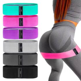 fabric resistance bands, often called "hip resistance bands" or "booty bands," designed for lower body workouts, particularly targeting the glutes and legs. Specifications: Material: Typically made from a blend of polyester and latex silk, providing durability and elasticity. Resistance Levels: Available in various resistance levels (e.g., Light, Medium, Heavy) to accommodate different fitness levels and exercise intensities, indicated by different colors or labels on the bands. Design: Feature a non-slip inner layer to prevent rolling or slipping during workouts, and a comfortable fabric construction. Uses: Strength Training: Used to add resistance to exercises like squats, hip thrusts, lunges, and kickbacks, enhancing muscle activation in the glutes, thighs, and calves. Muscle Activation: Helps to activate smaller, ancillary muscles for improved strength and stabilization during compound movements. Warm-up and Stretching: Can be incorporated into warm-up routines to prepare muscles for activity or used for stretching to improve flexibility and range of motion. Versatile Workouts: Suitable for various fitness programs including P90x, Yoga, Pilates, and general strength training, providing a portable and effective workout solution.