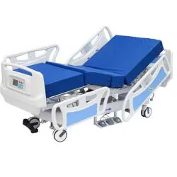 Electric ICU Hospital Bed, and its specifications often include: Functions: These beds typically offer multiple functions like backrest adjustment, knee rest adjustment, high-low height adjustment, Trendelenburg, and Reverse Trendelenburg positions. Some may also include CPR function. Dimensions and Capacity: Specifications often detail the overall size (length, width, height range) and the maximum loading capacity of the bed. For example, a common size might be around 2200mm x 990mm, with a loading capacity up to 225kg. Features: Key features can include individual side railings, ABS molded head and foot panels with locking mechanisms, corner buffers, IV pole holders, and central lock castors. Material: The frame material is often mild steel or stainless steel, with finishes like powder coating. Safety Standards: High-quality electric hospital beds are designed to comply with safety standards like IEC 60601-2-52.