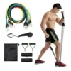 Resistance bands, like the set shown, are versatile fitness tools used for a variety of exercises and offer numerous benefits for strength, flexibility, and rehabilitation. Uses: Strength Training: They can be used to build muscle and increase strength across various muscle groups, including chest, back, abdomen, glutes, legs, biceps, and triceps. Flexibility and Mobility: Resistance bands are excellent for improving stretching and mobility, aiding in warm-ups and cool-downs, and promoting gradual muscle lengthening. Rehabilitation: They are frequently used in physical therapy to aid in recovery from injuries and improve range of motion. Versatile Workouts: Suitable for various fitness activities such as yoga, Pilates, strength training, and general body conditioning. Portable Exercise: Their compact and lightweight nature makes them ideal for workouts at home, in the gym, or while traveling. Benefits: Effective Muscle Stimulation: Provide constant tension throughout the range of motion, leading to greater muscle stimulus compared to some traditional weights. Reduced Injury Risk: Offer controlled tension, which can help prevent injuries during exercises, especially when compared to free weights. Core Activation and Stabilization: Engaging core muscles for stabilization during exercises, leading to improved overall stability. Cost-Effective: Generally more affordable than bulky gym equipment like dumbbells and barbells. Adjustable Resistance: Many sets, like the one pictured, allow for combining bands to achieve different resistance levels, accommodating various fitness levels and exercise intensities.